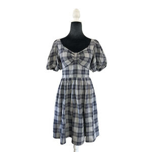 JessaKae Dress Plaid Twee Academia Preppy Old Money Small Puff Sleeve Sweetheart